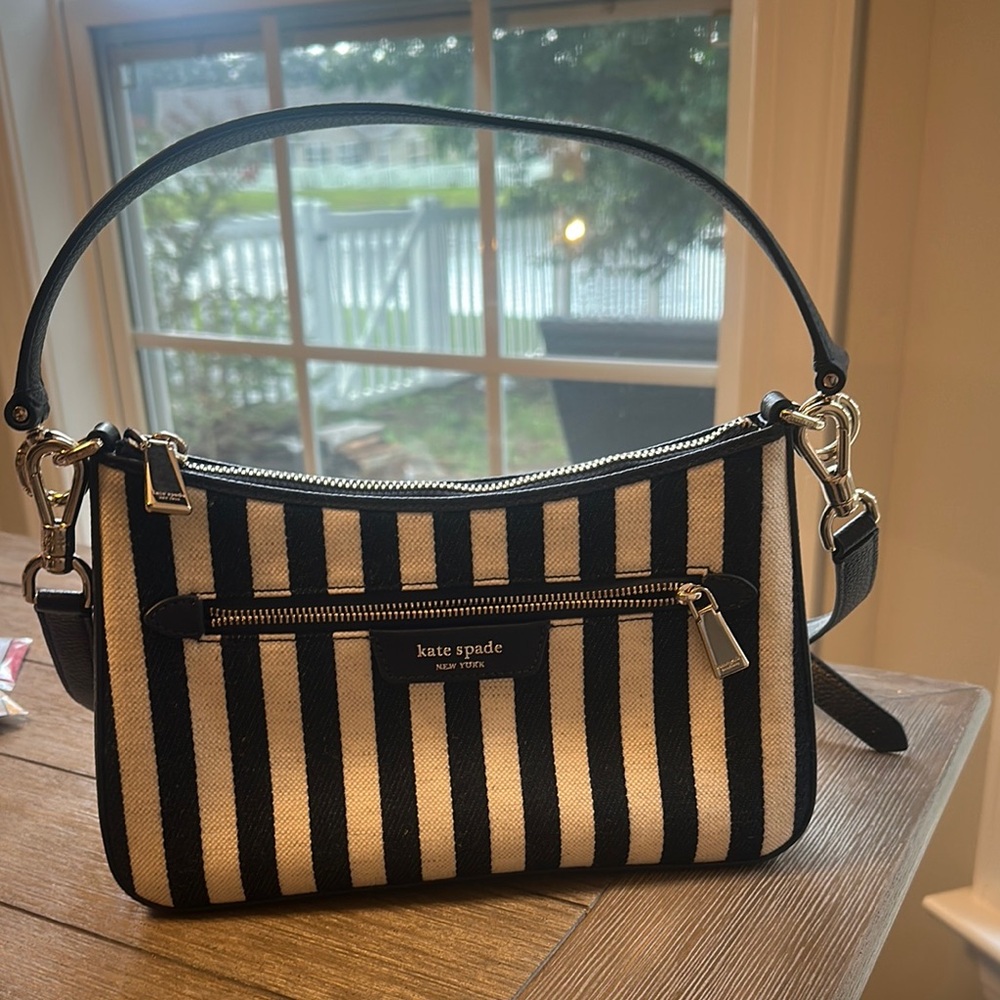 Kate Spade Black and White Striped Shoulder Bag
